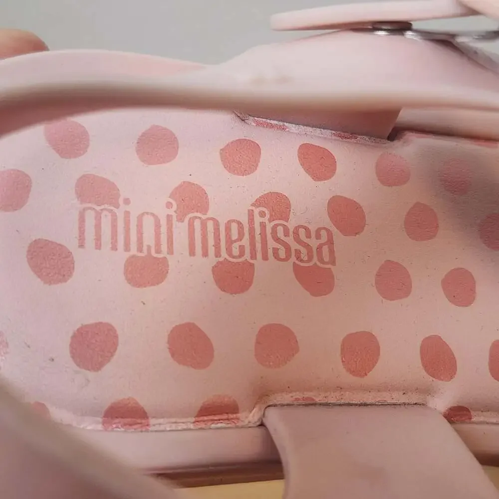 Mini Melissa Sandals Girls Size 2 Pink Bow Jelly Polka Dot Vegan Summer